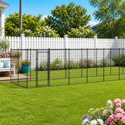 Dog Kennel Outdoor Black Steel Exercise Run Enclosure Large Pet Play Pen Secure