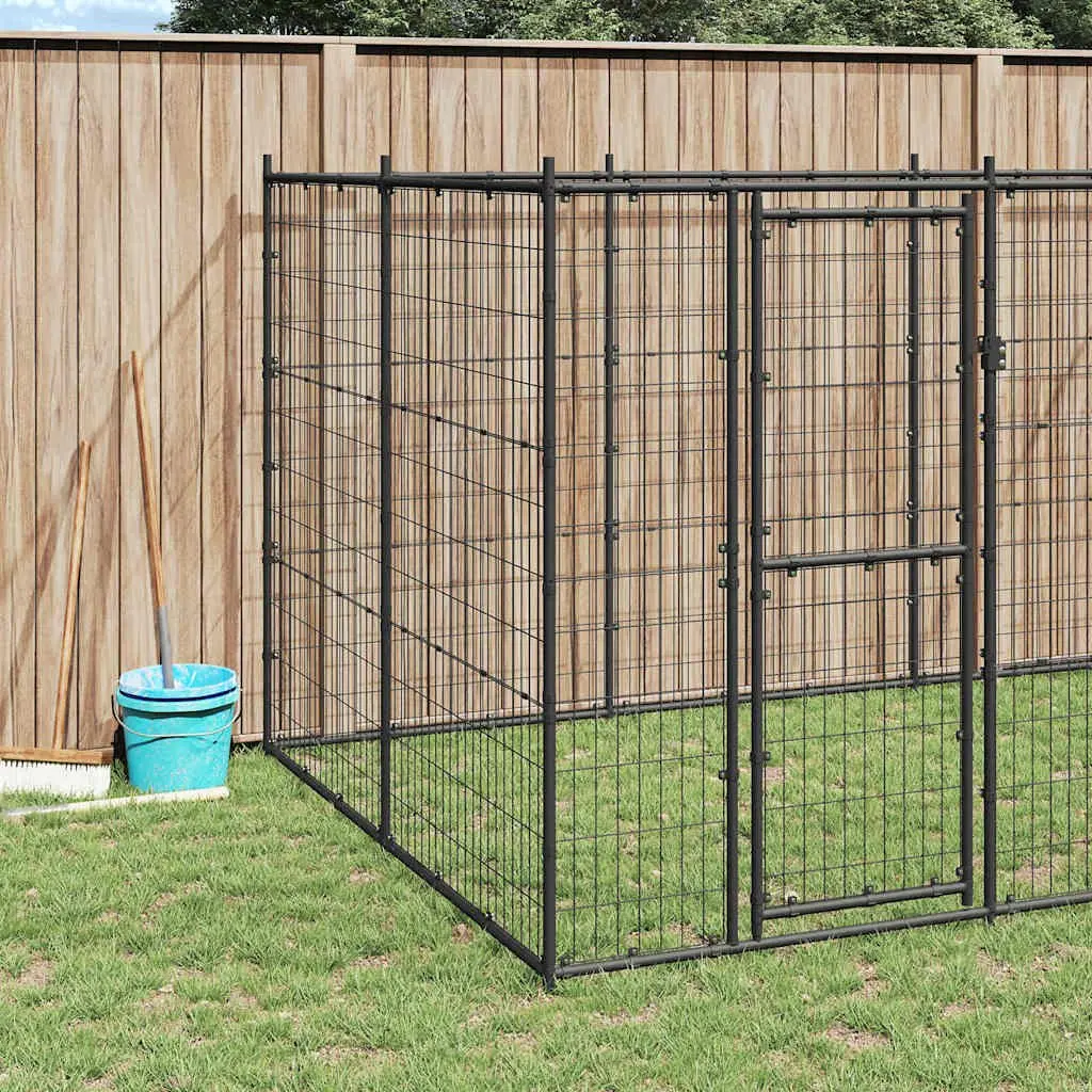 Dog Kennel Outdoor Steel Enclosure Exercise Run Play Pen 26.62 m² Black Mesh