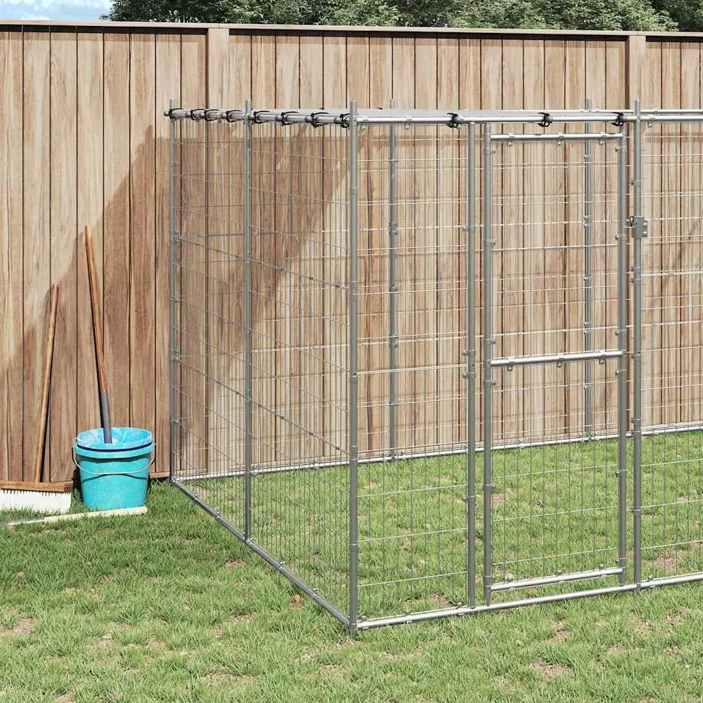 Dog Kennel Outdoor Galvanised Steel Mesh Run Exercise Pen Water Resistant Silver