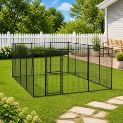 Dog Kennel Steel Outdoor Run Enclosure Exercise Pen Play Area Large Black