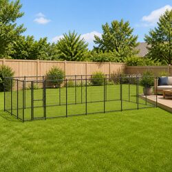 Dog Kennel Outdoor Run Exercise Pen Galvanised Steel 33.88 m² Large Pet