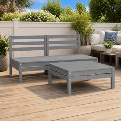 Garden Lounge Set 3 Piece Grey Solid Wood Pine Outdoor Furniture Modular