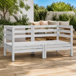 Outdoor 2-Seater Garden Sofa White Solid Pine Wood Modular Lounge Furniture