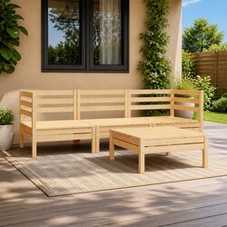 4 Piece Garden Lounge Set Solid Pinewood Brown Outdoor Furniture Modular