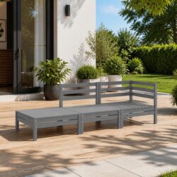 Garden Lounge Set 3 Piece Grey Outdoor Furniture Modular Solid Wood Patio