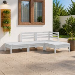 Garden Lounge Set 4 Piece White Solid Pinewood Outdoor Furniture Modular