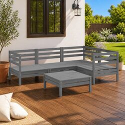 5 Piece Garden Lounge Set Solid Pinewood Outdoor Furniture Patio Sofa Grey