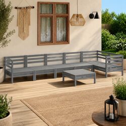 7 Piece Garden Lounge Set Solid Wood Patio Sofa Outdoor Furniture Grey