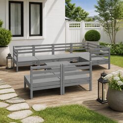 Garden Lounge Set 8 Piece Wooden Sofa Pallet Design Outdoor Furniture Grey