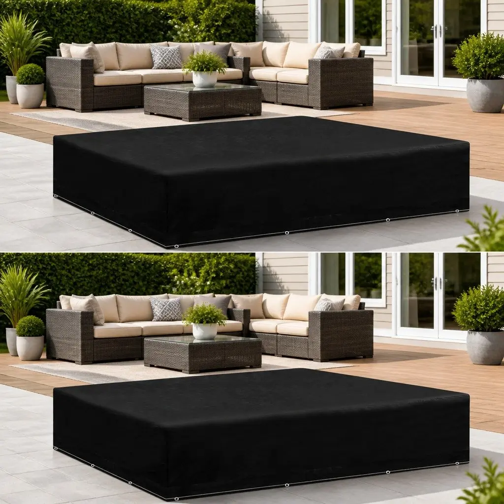 Garden Furniture Cover Set 2 Pieces Water-resistant Black Polyethylene with Eyelets