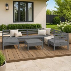 8 Piece Garden Lounge Set Outdoor Furniture Pallet Design Patio Sofa Wooden Grey