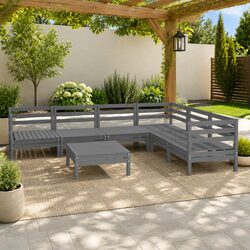 7 Piece Garden Lounge Set Solid Pinewood Modular Outdoor Patio Furniture Grey