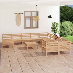 Garden Lounge Set 12 Piece Wooden Patio Furniture Modular Outdoor Sofa Brown