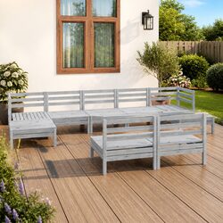 Garden Lounge Set 9 Piece White Wooden Patio Furniture Modular Outdoor Sofa