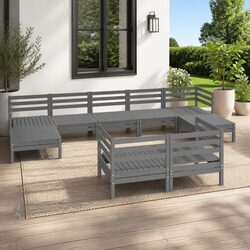 Garden Lounge Set 9 Piece Grey Wooden Patio Furniture Modular Outdoor Sofa