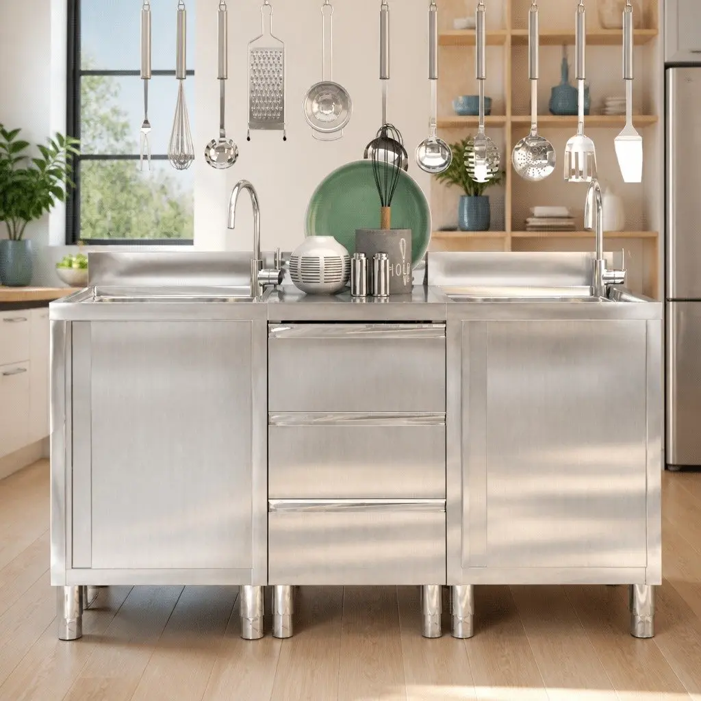 Commercial Kitchen Cabinet Storage Stainless Steel 3 Piece Set