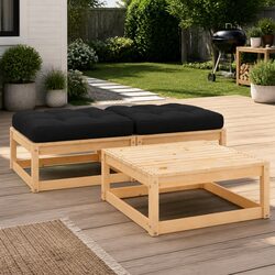 Garden Lounge Set 3 Piece Outdoor Furniture Sofa with Cushions Pinewood
