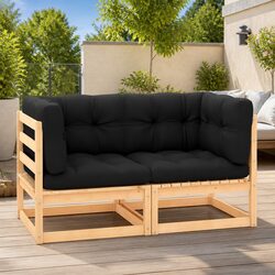 Garden Corner Sofas with Cushions 2 Pcs Solid Wood Pine Outdoor Seating