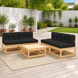 5 Piece Garden Lounge Set with Cushions Solid Pinewood Outdoor Furniture