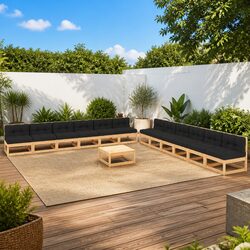 Garden Lounge Set 13 Piece Outdoor Furniture Sofa with Cushions Solid Pinewood