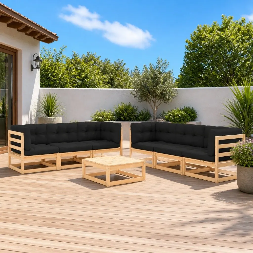 7 Piece Garden Lounge Set with Cushions Outdoor Patio Furniture Pinewood Seating