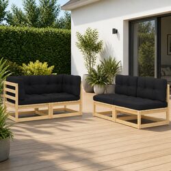 4 Piece Garden Lounge Set Outdoor Furniture with Cushions Pinewood Sofa