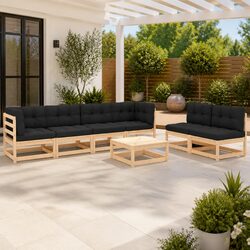 7 Piece Garden Lounge Set Outdoor Furniture Sofa with Cushions Pinewood