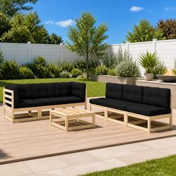 7 Piece Garden Lounge Set Outdoor Furniture Solid Pinewood Sofa Cushions