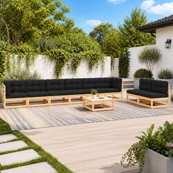 Garden Lounge Set 9 Piece Outdoor Furniture with Cushions Pinewood Anthracite