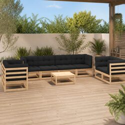 Garden Lounge Set 9 Piece Outdoor Furniture Sofa with Cushions Pinewood