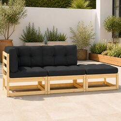 3 Piece Garden Lounge Set with Cushions Solid Pinewood Outdoor Furniture