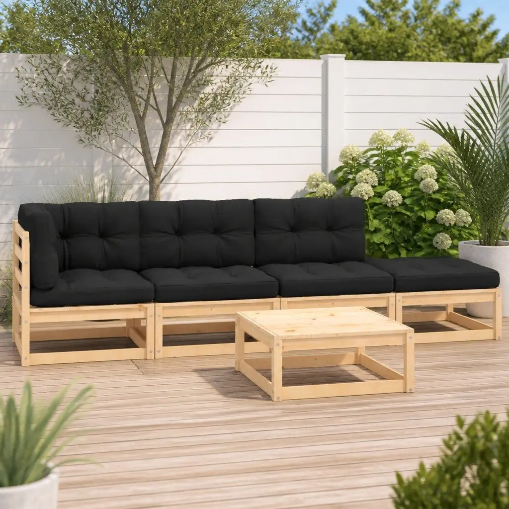 5 Piece Garden Lounge Set with Cushions Solid Pinewood Anthracite Outdoor Furniture