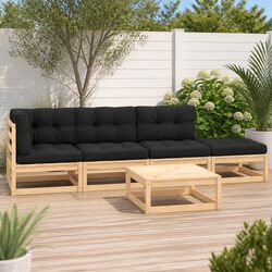 5 Piece Garden Lounge Set with Cushions Solid Pinewood Outdoor Furniture