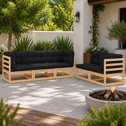 5 Piece Garden Lounge Set with Cushions Solid Pinewood Outdoor Furniture