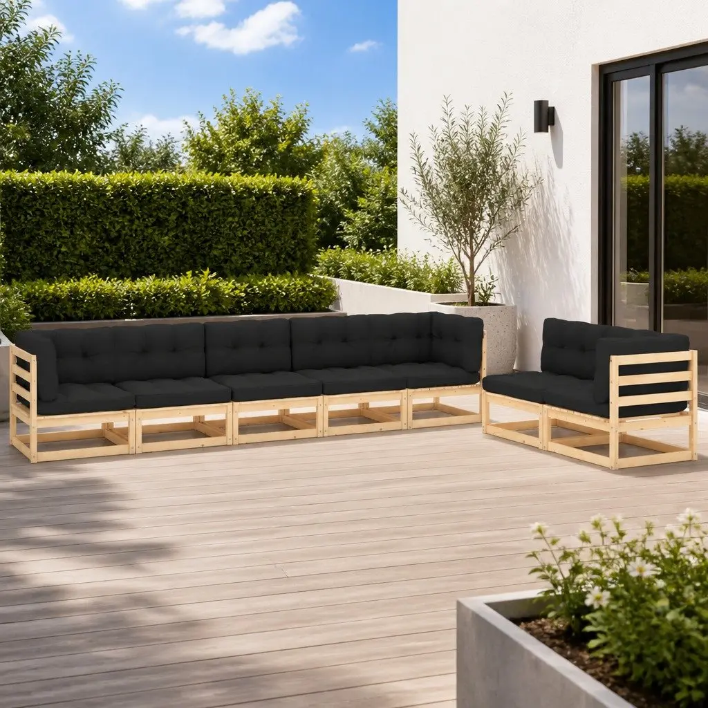 7 Piece Garden Lounge Set Solid Pinewood Construction with Cushions Anthracite