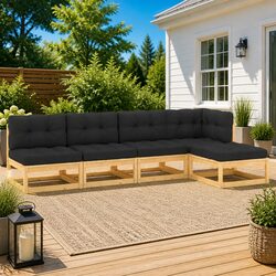 5 Piece Garden Lounge Set Outdoor Seating Pinewood Sofa with Cushions Anthracite
