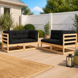 Garden Lounge Set 4 Piece Outdoor Furniture Solid Pinewood Anthracite with