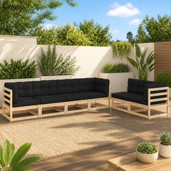 Garden Lounge Set 6 Piece Outdoor Furniture Solid Pinewood Sofa with Cushions