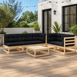 6 Piece Garden Lounge Set with Cushions Solid Pinewood Outdoor Furniture