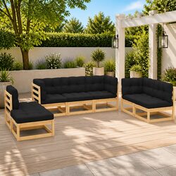 7 Piece Garden Lounge Set with Cushions Solid Pinewood Outdoor Furniture
