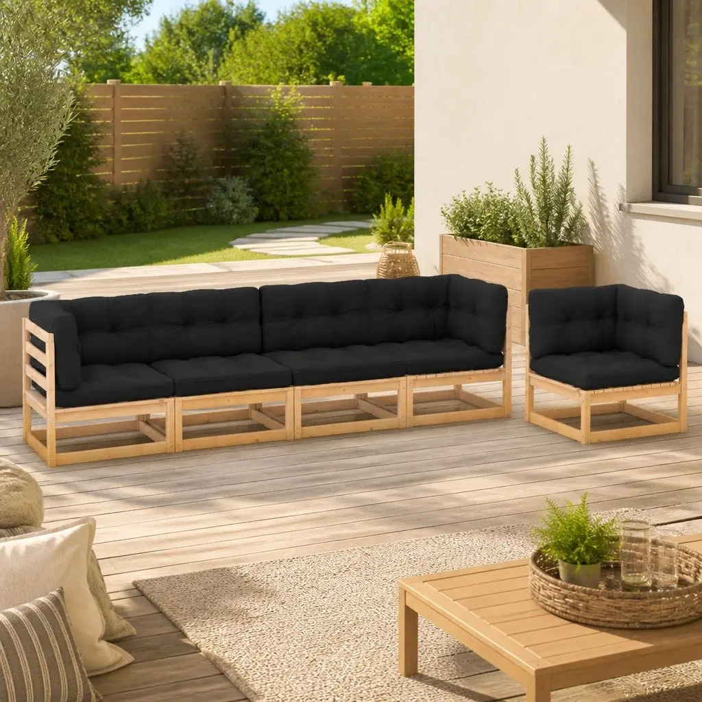 5 Piece Garden Lounge Set Outdoor Furniture Modular Seating Anthracite Cushions