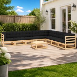 Garden Lounge Set 9 Piece Outdoor Furniture Modular Pinewood Anthracite