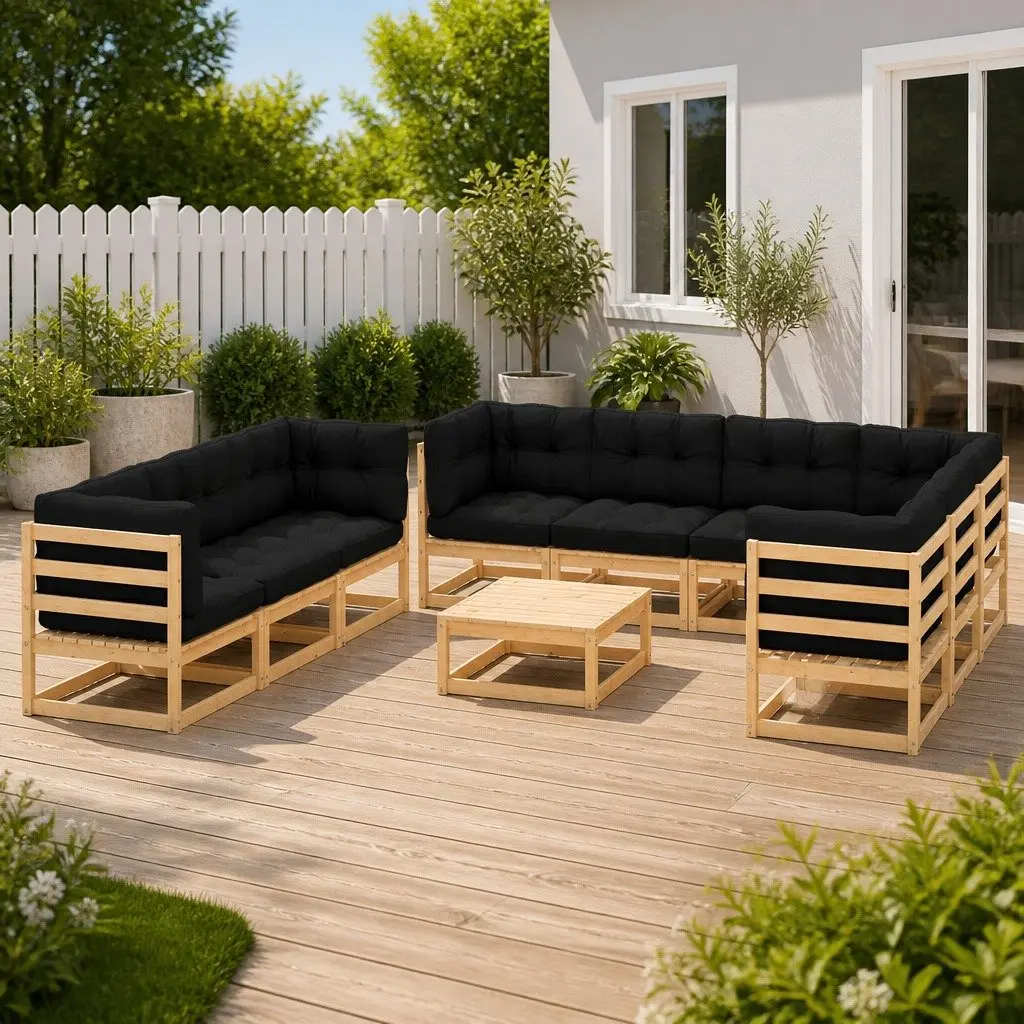 10 Piece Modular Garden Lounge Set with Cushions Solid Pinewood Anthracite