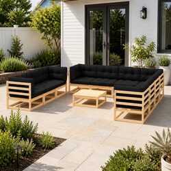 11 Piece Garden Lounge Set with Cushions Modular Solid Pinewood Anthracite