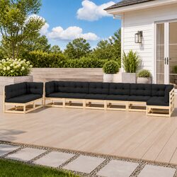 Garden Lounge Set 9 Piece Pallet Sofa Outdoor Furniture Anthracite Cushions