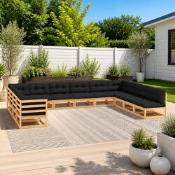 Garden Lounge Set 12 Piece Outdoor Patio Sofa with Cushions Pinewood Modular