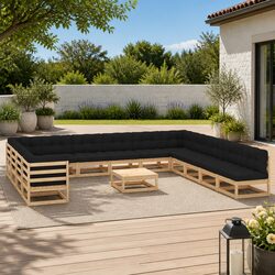 Garden Lounge Set 14 Piece Pallet Sofa Pinewood Outdoor Furniture Anthracite