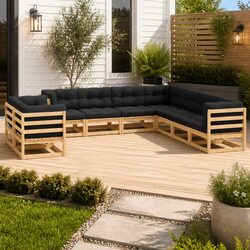 Garden Lounge Set 9 Piece Pinewood Pallet Sofa Outdoor Furniture Anthracite