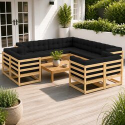 Garden Lounge Set 11 Piece Outdoor Patio Furniture Pinewood Modular Sofa with