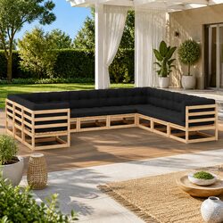 Garden Lounge Set 10 Piece Patio Furniture Modular Sofa Pinewood Anthracite